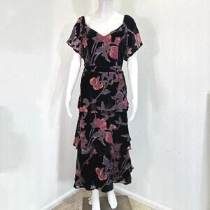 New Lulus XL Oh So Lovely Tiered Burnout Velvet Floral Dress Midi Whimsigoth